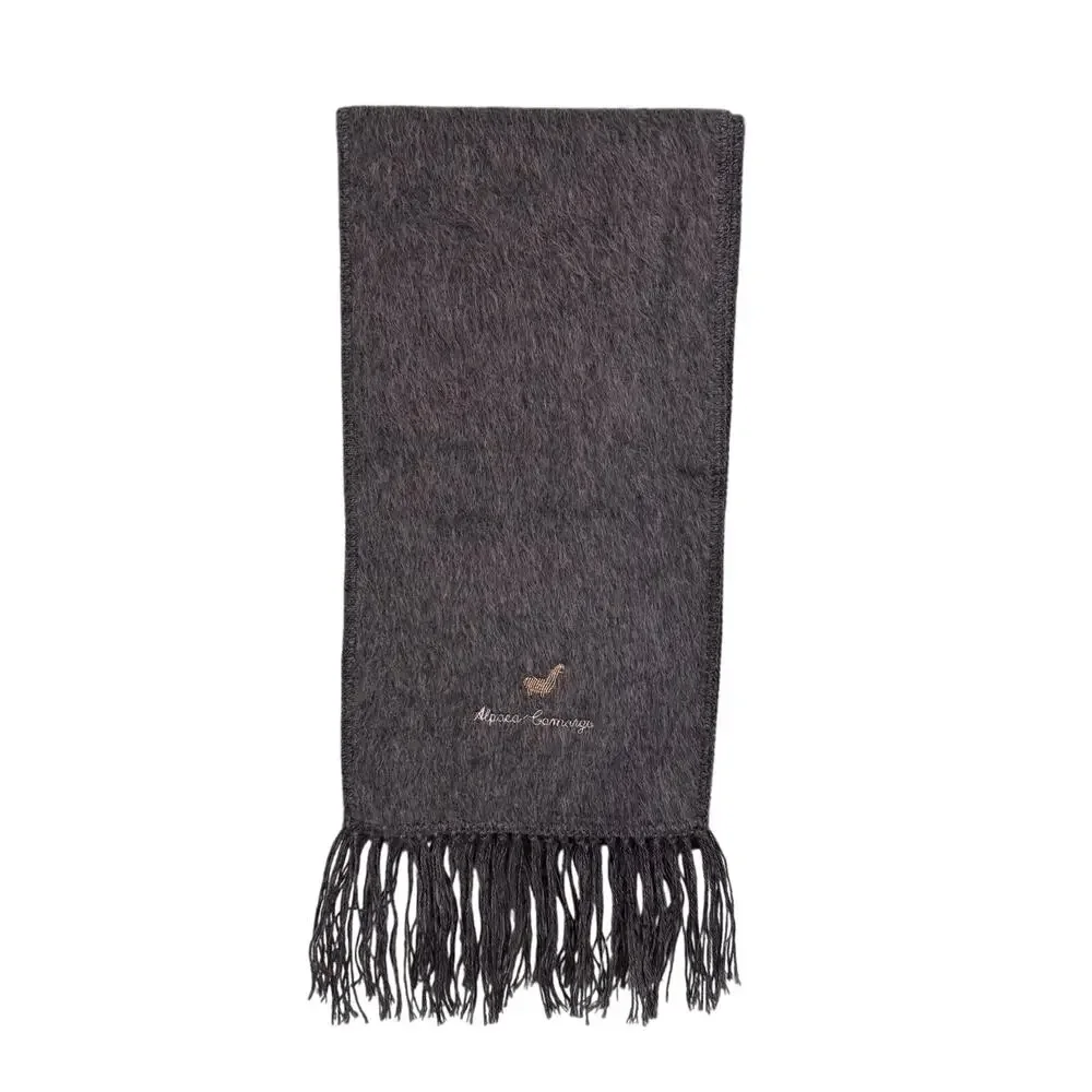 Alpaca Camargo Scarf Gray Long Solid Wool Fringed Neck Scarf Soft Cozy Warm